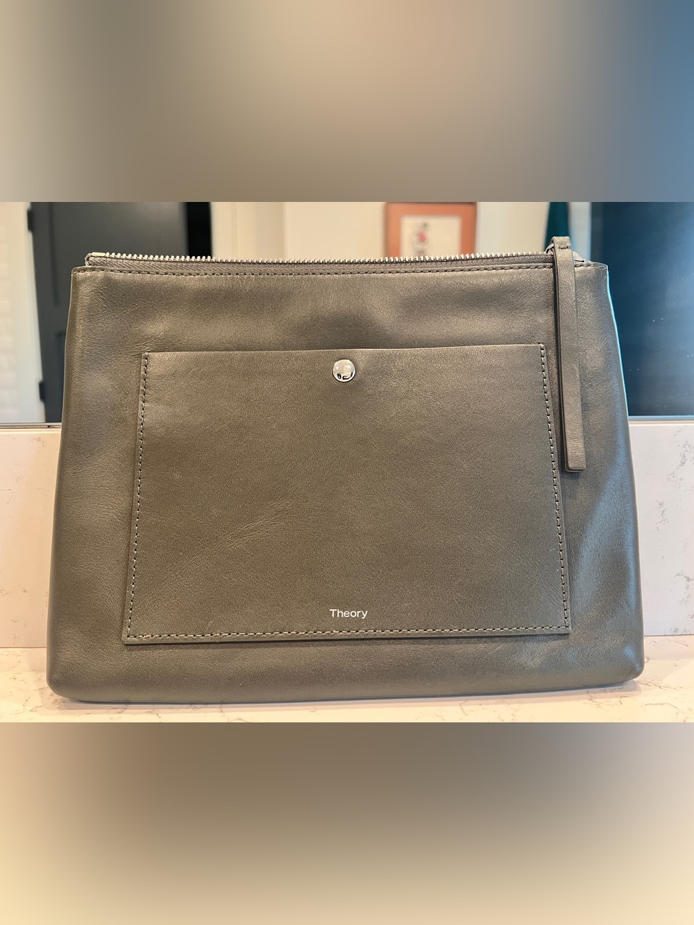 Theory Dark Olive Leather Clutch with Front Pocket - Picture 8 of 8